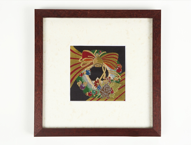 金襴ピクチャー「クリスマスリース」額入り全体